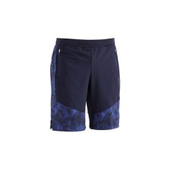 Spodenki fitness kardio 520 2 w 1 NAVY AOP męskie. Niebieskie szorty męskie DOMYOS, l, z elastanu, na fitness i siłownię. Za 69.99 zł.