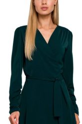 Sukienka elegancka wizytowa kopertowa wiązana w pasie zielona. Zielone sukienki damskie MOE, na imprezę, s, bez wzorów, eleganckie, bez kołnierzyka, bez ramiączek, maxi, kopertowe. Za 379.00 zł.