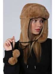 Lucky Bees Czapka w kolorze karmelowym rozmiar: onesize. Brązowe czapki zimowe damskie Lucky Bees, z futra. Za 43.99 zł.