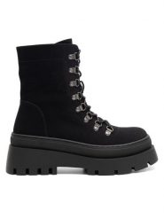 DeeZee Trzewiki ERNA WS6151-05 Czarny. Czarne botki damskie DeeZee, z syntetyku, bez obcasa, na płaskiej podeszwie, bez zapięcia. Za 119.99 zł.