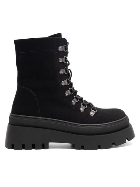 DeeZee Trzewiki ERNA WS6151-05 Czarny. Czarne botki damskie DeeZee, z syntetyku, bez obcasa, na płaskiej podeszwie, bez zapięcia. Za 119.99 zł.