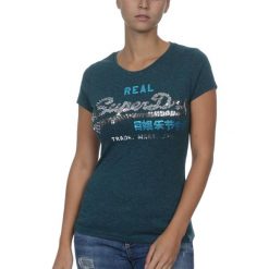 Koszulka turystyczna damska Superdry Vintage Logo Sequin. Niebieskie bluzki sportowe damskie Superdry., xs, bez wzorów, z bawełny, bez ramiączek. Za 92.00 zł.