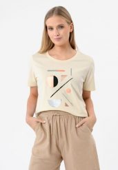 Koszulka z printem T-HAUS. Białe t-shirty damskie Volcano, m, bez wzorów, z bawełny, bez kołnierzyka. Za 59.99 zł.