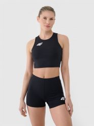 4F Biustonosz treningowy ze średnim wsparciem damski - czarny XL. Czarne biustonosze sportowe damskie 4f, bez wzorów, z dzianiny. Za 129.99 zł.