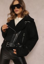 Czarna Kurtka Biker z Imitacji Zamszu i Kożuszka Jassan. Czarne kurtki damskie Renee, na jesień, l, bez wzorów, bez kaptura. Za 304.99 zł.