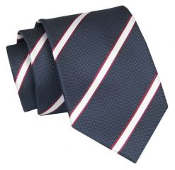 Krawat - ALTIES - Granatowy w Paski. Niebieskie krawaty i muchy męskie Alties, bez wzorów, z tkaniny, eleganckie. Za 49.00 zł.