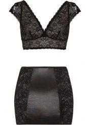 Biustonosz bustier + spódniczka (2 części). Czarne biustonosze bonprix, bez wzorów, z koronki. Za 124.99 zł.