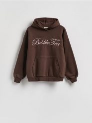 Bluza oversize z haftem - brązowy. Brązowe bluzy bez kaptura damskie Reserved, l, z bawełny. Za 129.99 zł.