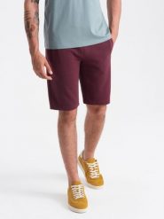 Szorty męskie dresowe przed kolano BASIC – bordowe V3 OM-SRBS-0149 - XXL. Czerwone szorty męskie Ombre Clothing, z bawełny, bez kołnierzyka. W wyprzedaży za 69.99 zł.