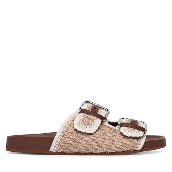Klapki Weekend Max Mara. Brązowe klapki damskie Weekend Max Mara, bez wzorów, bez obcasa. Za 943.99 zł.
