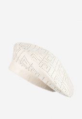 Jasnobeżowa Czapka Beret z Geometrycznym Wzorem z Cyrkoniami Holindia. Brązowe czapki zimowe damskie Renee. Za 39.99 zł.