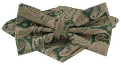 Mucha Męska w Zestawie z Poszetką - Alties - Zieleń, Beżowe Paisley. Zielone krawaty i muchy męskie Alties, bez wzorów, eleganckie. Za 65.00 zł.