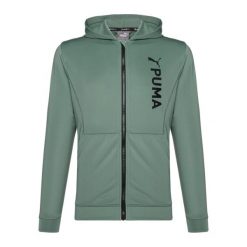 Bluza treningowa męska PUMA Fit Double Knit. Zielone bluzy sportowe męskie Puma, bez wzorów, z elastanu, sportowe, bez kołnierzyka, bez ramiączek. Za 159.99 zł.