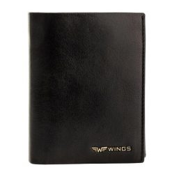 WINGS Męski portfel ze skóry bydlęcej Black. Czarne portfele męskie Wings, bez wzorów, z materiału. Za 109.90 zł.