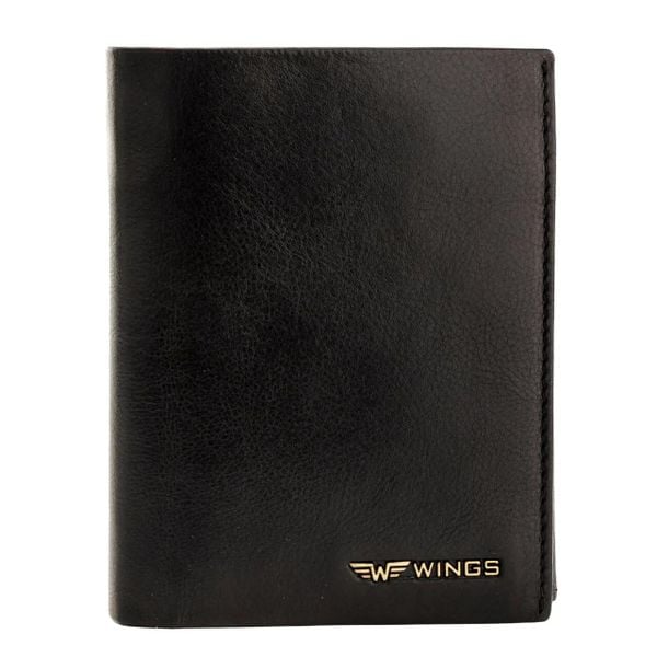 WINGS Męski portfel ze skóry bydlęcej Black. Czarne portfele męskie Wings, bez wzorów, z materiału. Za 109.90 zł.