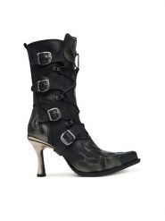 NEW ROCK Botki M-9591-S3 Czarny. Czarne botki damskie NEW ROCK, ze skóry, rockowe, bez obcasa, na szpilce, bez zapięcia. Za 1,079.00 zł.