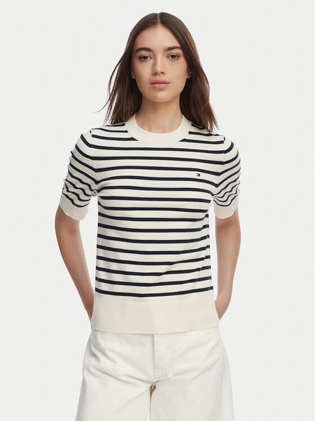 Tommy Hilfiger Sweter WW0WW49705 Biały Slim Fit. Białe swetry klasyczne damskie Tommy Hilfiger, m, z syntetyku, bez kołnierzyka. Za 316.99 zł.
