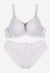 Biały Koronkowy Komplet Biustonosz i Majtki Figi w Klasycznym Stylu Ezirene. Białe figi damskie Renee, z aplikacjami, z jeansu. Za 39.99 zł.