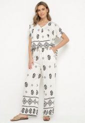 Czarno-Biały Bawełniany Komplet Koszula i Szerokie Spodnie w Stylu Boho Ollirive. Białe koszule damskie Born2be, z aplikacjami, z bawełny, boho. Za 64.99 zł.