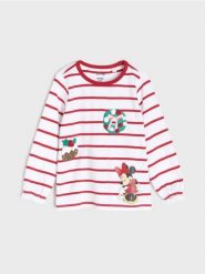 Bawełniana koszulka z motywem świątecznym Minnie Mouse - kremowy. Białe koszulki dziewczęce Sinsay, l, bez wzorów, z bawełny, bez ramiączek. Za 15.99 zł.
