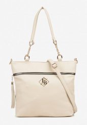 Beżowa Torebka Typu Shopper z Ozdobnymi Rączkami i Paskiem na Ramię Idaloriela. Brązowe shopper bag damskie Renee, bez wzorów, z jeansu, na ramię, bez dodatków. Za 99.99 zł.