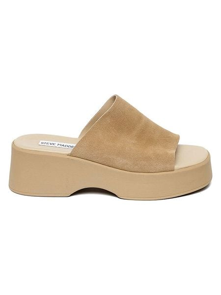 Steve Madden Skórzane klapki w kolorze beżowym rozmiar: 41. Brązowe klapki damskie Steve Madden, bez wzorów, bez obcasa, na platformie. Za 223.46 zł.