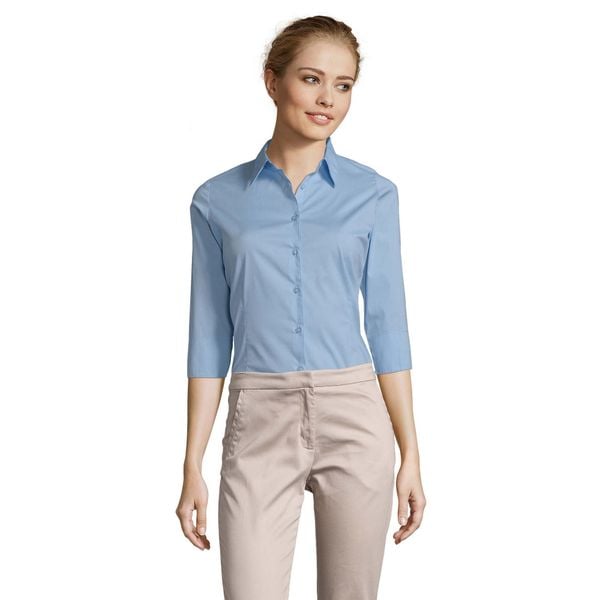 Bluzka Damska Z Elastycznym Rękawem 3/4. Niebieskie bluzki damskie SOL'S, s, bez wzorów, casualowe, bez kołnierzyka, bez ramiączek. Za 142.99 zł.