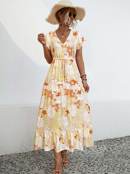 Ariel Tesoro Sukienka w kolorze żółto-białym rozmiar: 42. Żółte sukienki damskie Ariel Tesoro, bez wzorów, bez kołnierzyka, bez ramiączek, maxi. Za 149.66 zł.