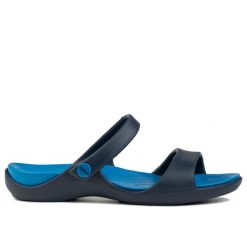 Klapki dmaskie basenowe Crocs Crocs CLEO V. Niebieskie klapki damskie Crocs, bez wzorów, bez obcasa. W wyprzedaży za 89.00 zł.