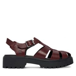 Sandały Timberland. Czerwone sandały damskie Timberland, bez wzorów, bez obcasa, na płaskiej podeszwie. Za 549.99 zł.