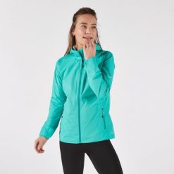 Kurtka do biegania przeciwdeszczowa damska Kiprun Run Rain 900. Zielone kurtki damskie KIPRUN, l, bez kaptura. Za 399.99 zł.