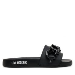 Klapki LOVE MOSCHINO. Czarne klapki damskie Love Moschino, bez wzorów, bez obcasa. Za 489.99 zł.