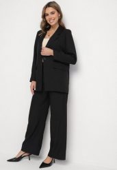 Czarny Komplet Garniturowy Marynarka i Szerokie Spodnie Eleanisse. Czarne marynarki i żakiety damskie Born2be, bez wzorów, eleganckie. Za 169.99 zł.