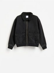 Jeansowa kurtka bomber - szary. Szare kurtki męskie Reserved, l, bez wzorów, z denimu, bez kaptura. Za 239.99 zł.