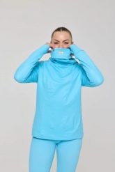 Damska koszulka termoaktywna z wysokim dekoltem Rhythm Is A Dancer. Niebieskie bielizna termoaktywna damska OOSC, m, bez wzorów, z materiału. Za 294.99 zł.