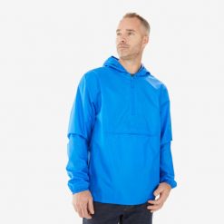Kurtka turystyczna męska Raincut suwak pod szyją. Czarne kurtki męskie QUECHUA, m, bez wzorów, z materiału, sportowe, bez kaptura. Za 54.99 zł.