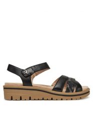 Caprice Sandały 9-28713-44 Czarny. Czarne sandały damskie Caprice, bez wzorów, ze skóry, bez obcasa, na koturnie. Za 172.99 zł.