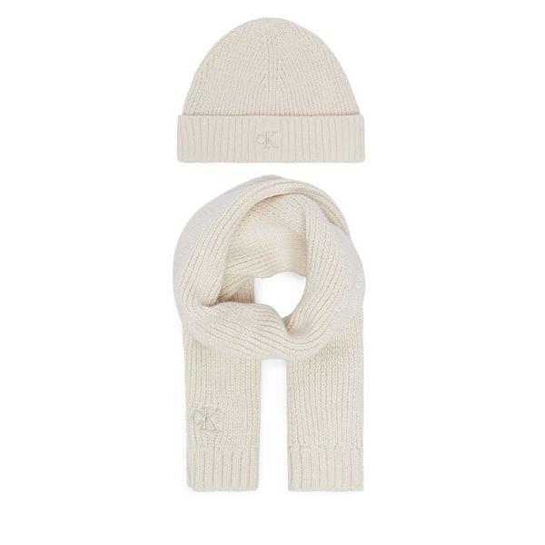 Zestaw szalik i czapka Calvin Klein Jeans. Białe czapki zimowe damskie Calvin Klein Jeans, z jeansu. Za 209.99 zł.