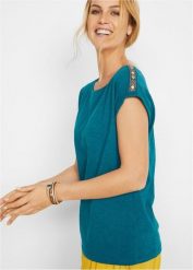 Koszulka boxy. Niebieskie bluzki damskie bonprix, bez wzorów, z bawełny, bez kołnierzyka, bez ramiączek. Za 39.99 zł.
