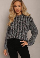 Czarny Sweter w Warkoczykowy Splot Salvio. Czarne swetry klasyczne damskie Renee, m, z dzianiny, bez kołnierzyka. Za 69.99 zł.
