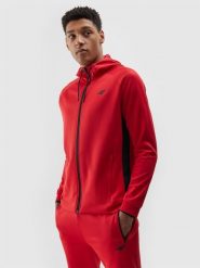4F Bluza treningowa rozpinana z kapturem męska - czerwona L. Czerwone bluzy sportowe męskie 4f, bez wzorów, z dzianiny, sportowe, bez kołnierzyka, bez ramiączek. W wyprzedaży za 99.99 zł.