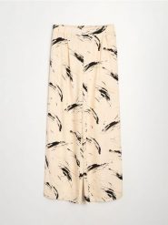 Spodnie wide leg z wiskozy z domieszką lnu z abstrakcyjnym wzorem - wielobarwny. Spodnie materiałowe damskie Sinsay, bez wzorów, z wiskozy. Za 49.99 zł.