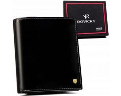 Portfel skórzany Rovicky 22317-VT-RVT czarny. Czarne portfele męskie ROVICKY, bez wzorów, ze skóry. Za 104.00 zł.
