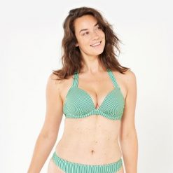 Góra kostiumu kąpielowego surfingowego damska Olaian Elena. Zielone bikini damskie OLAIAN, bez wzorów. Za 79.99 zł.