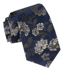 Męski Krawat - Alties - Motyw Kwiatowy na Granatowym Tle. Niebieskie krawaty i muchy męskie Alties, bez wzorów, z tkaniny, eleganckie. Za 49.00 zł.