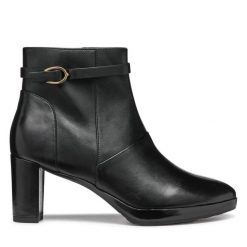 Botki Geox. Czarne botki damskie Geox, bez obcasa, na słupku, bez zapięcia. Za 679.99 zł.
