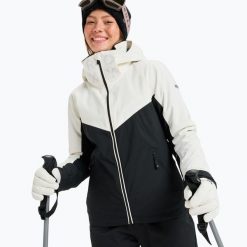 Kurtka snowboardowa damska ROXY Free Jet Block. Czarne kurtki damskie Roxy, l, bez wzorów, z materiału, bez kaptura, snowboardowy. Za 749.99 zł.