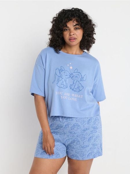 Piżama Stitch - niebieski. Niebieskie piżamy damskie Sinsay, l, bez wzorów, z bawełny, bez ramiączek. Za 39.99 zł.
