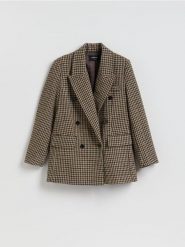 Dwurzędowa marynarka z dodatkiem wełny - wielobarwny. Marynarki i żakiety damskie Reserved, l, bez wzorów, z tkaniny. Za 299.99 zł.