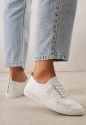 Beżowe Minimalistyczne Tenisówki z Imitacji Skóry z Drobną Perforacją Lalosa. Brązowe trampki i tenisówki damskie Born2be, bez wzorów, z dzianiny. Za 59.99 zł.